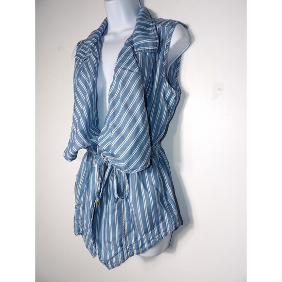 Altar'd State Medium Top Vest Blue White Vertical Stripe Tie Cinch Old Money - Picture 5 of 16